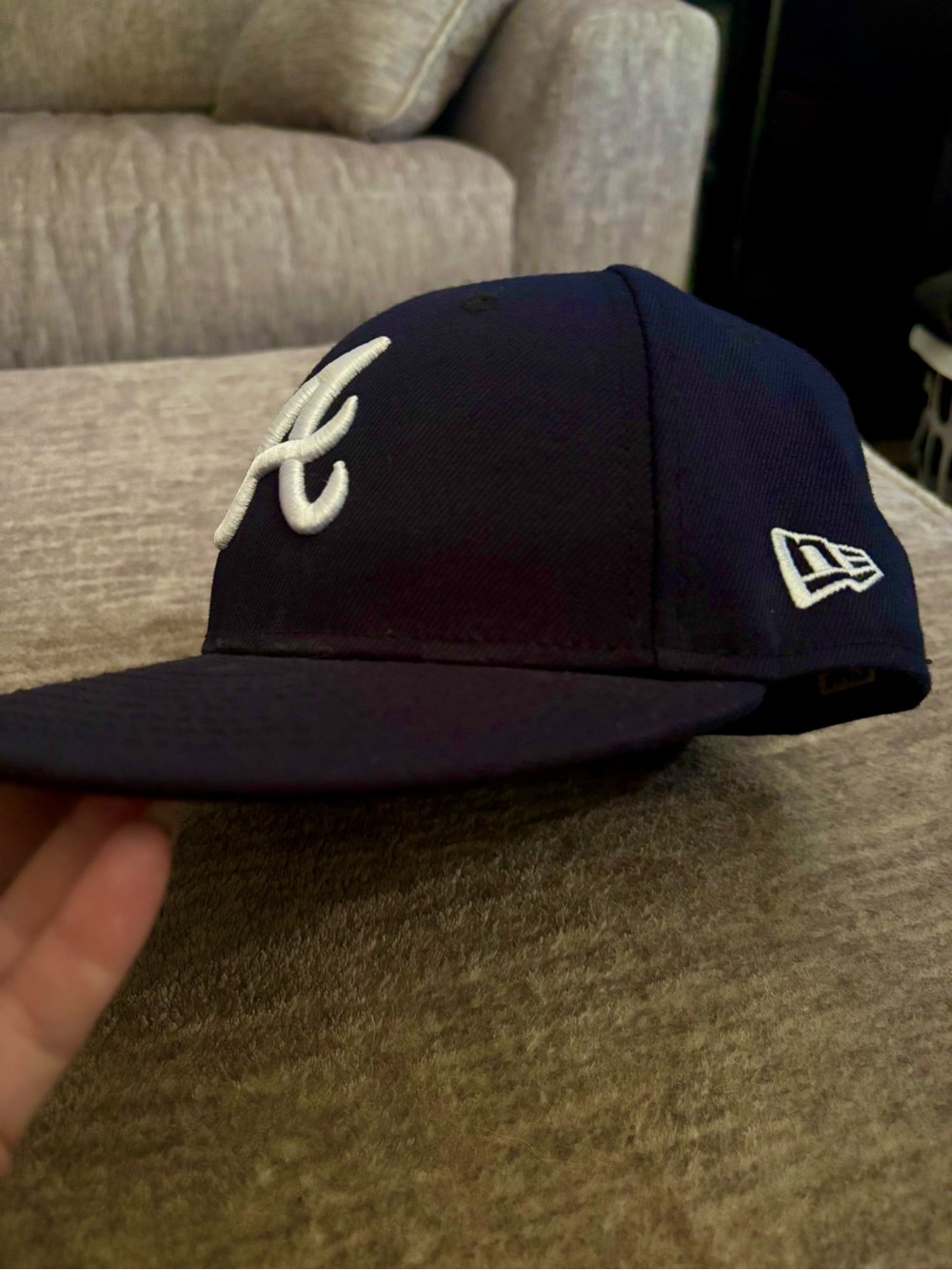 New Era Navy Blue Atlanta Braves Fitted Hat with White Logo